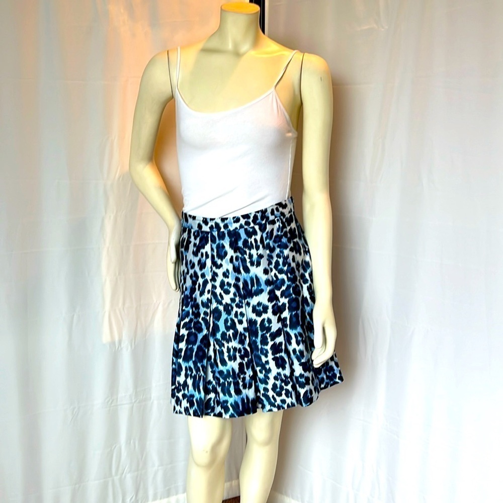 Diane Von Furstenberg Gemma Blue Leopard Print Skirt
